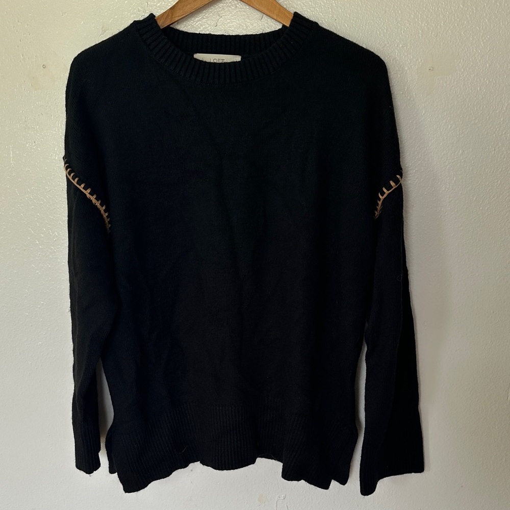 LOFT Black Sweater with Tan Stitching Size: Large